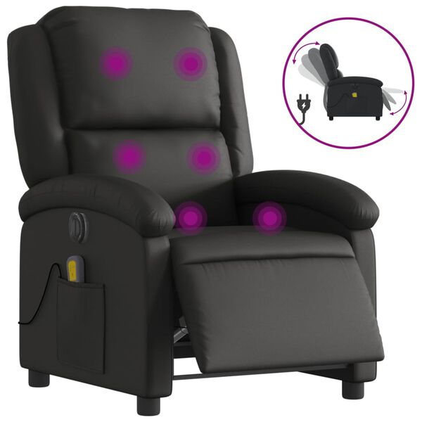 vidaXL Fauteuil de massage inclinable &eacute;lectrique noir cuir v&eacute;ritable