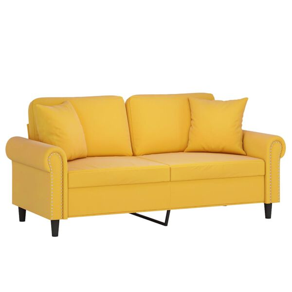 vidaXL Canap&eacute; 2 places oreillers et coussins Jaune clair 140cm Velours
