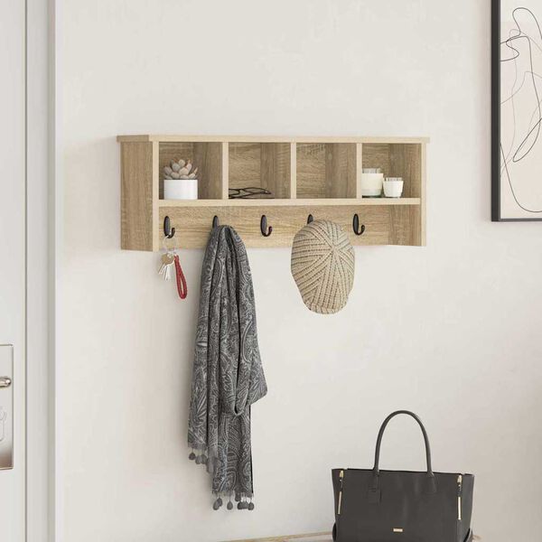 vidaXL Porte-manteau mural avec &eacute;tag&egrave;re Ch&ecirc;ne sonoma 75 x 16 x 26 cm