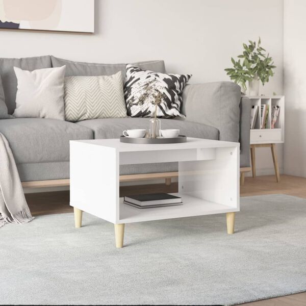 vidaXL Table basse Blanc brillant 60x50x40 cm Bois d'ing&eacute;nierie
