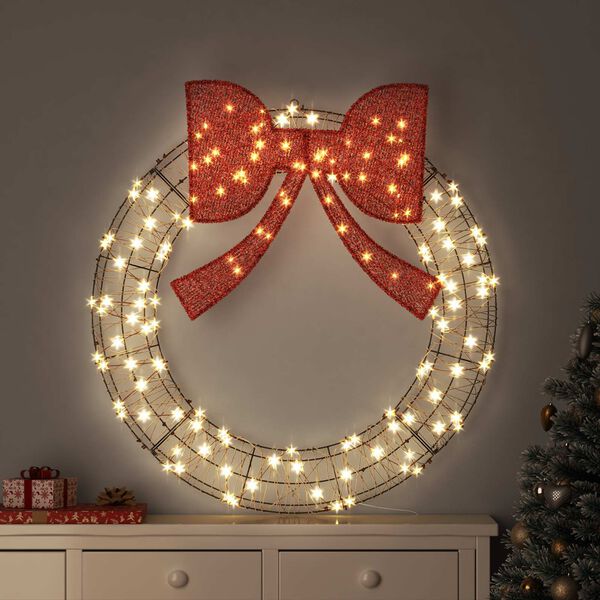 vidaXL Couronne avec 150 LED Blanc chaud 121 x 121 x 10 cm Rotin