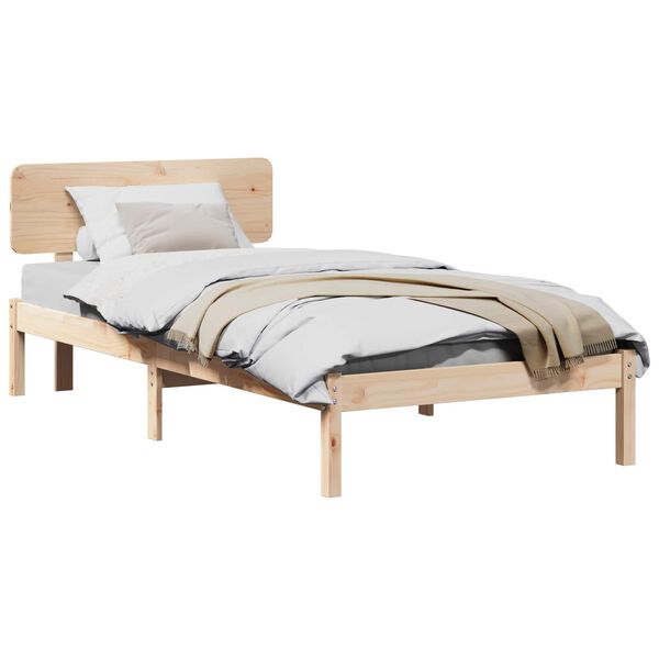 vidaXL Cadre de lit avec t&ecirc;te de lit Naturel 90 x 200 cm Pin massif
