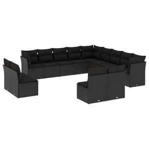 vidaXL Salon de jardin avec coussins 13 pcs noir r&eacute;sine tress&eacute;e