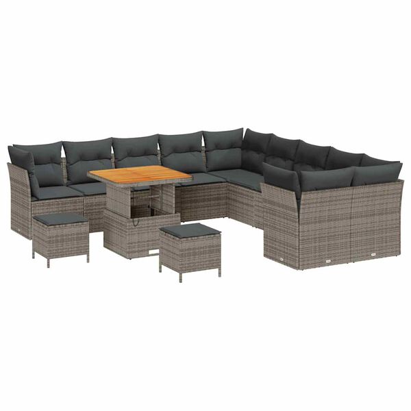 vidaXL Ensemble de canap&eacute; de jardin avec coussin 13 pcs Gris polyrotin