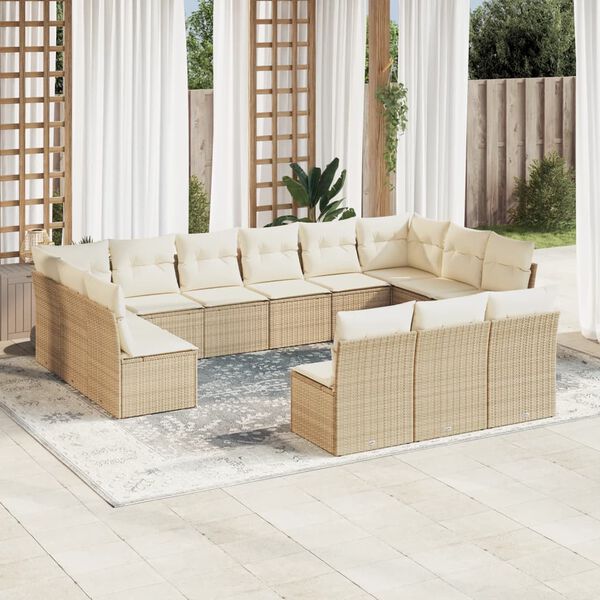 vidaXL Salon de jardin avec coussins 13 pcs beige r&eacute;sine tress&eacute;e
