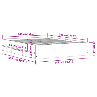 vidaXL Cadre de lit avec tiroirs sans matelas chêne sonoma 140x200 cm