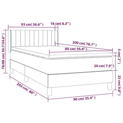 vidaXL Sommier à lattes de lit avec matelas Gris clair 90x200 cm Tissu