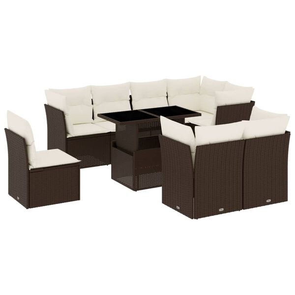 vidaXL Salon de jardin avec coussins 9 pcs marron r&eacute;sine tress&eacute;e
