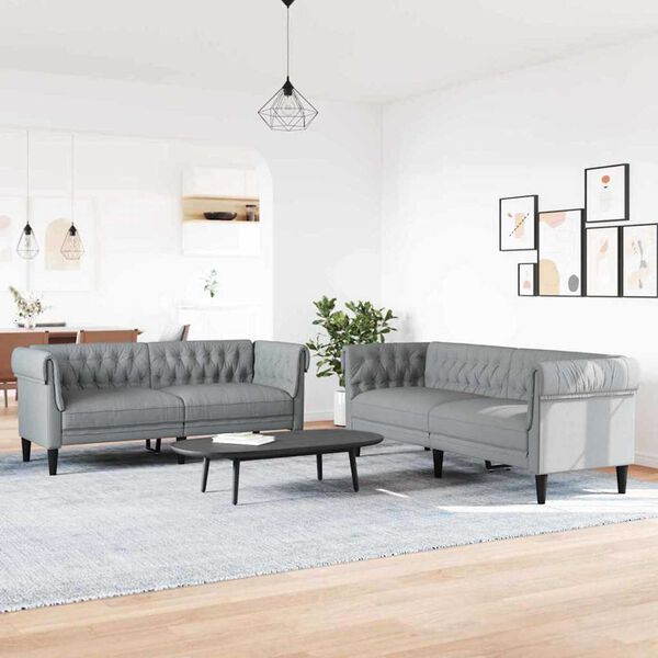 vidaXL Canap&eacute; de salon 2 pcs Gris clair tissu