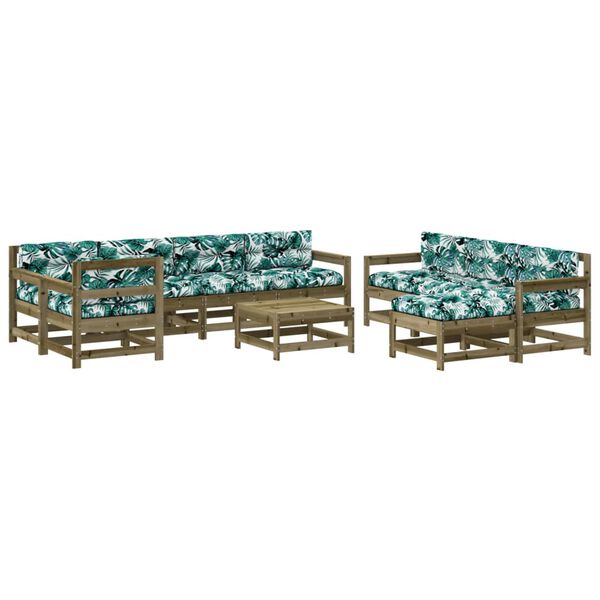 vidaXL Salon de jardin 10 pcs avec coussins bois de pin impr&eacute;gn&eacute;