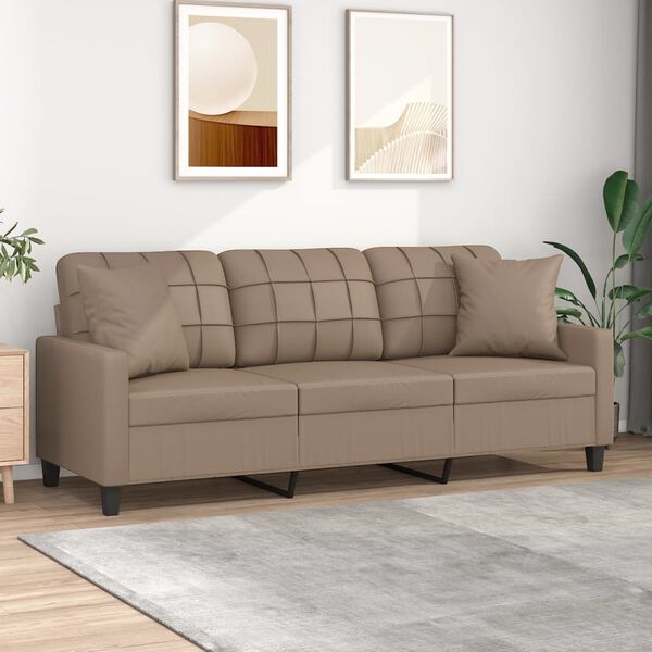 vidaXL Canap&eacute; 3 places et oreillers et coussins Cappuccino 180 cm
