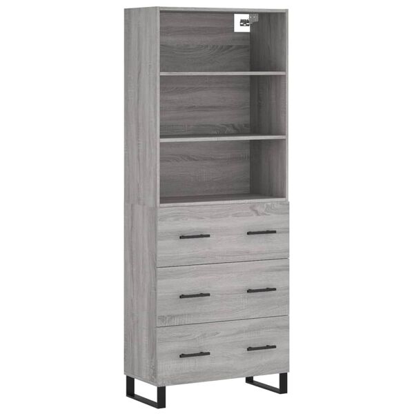vidaXL Buffet haut Sonoma gris 69,5x34x180 cm Bois d'ing&eacute;nierie