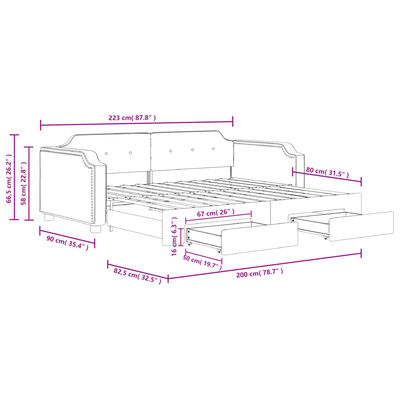 vidaXL Lit de jour avec gigogne et tiroirs sans matelas 80x200 cm