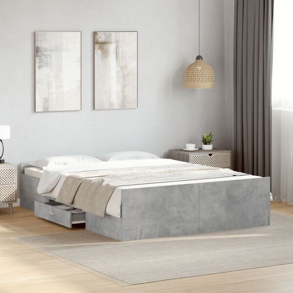 vidaXL Cadre de lit avec tiroirs sans matelas gris b&eacute;ton 120x190 cm