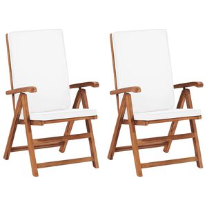 vidaXL Chaises inclinables lot de 2 avec coussins Teck solide Cr&egrave;me