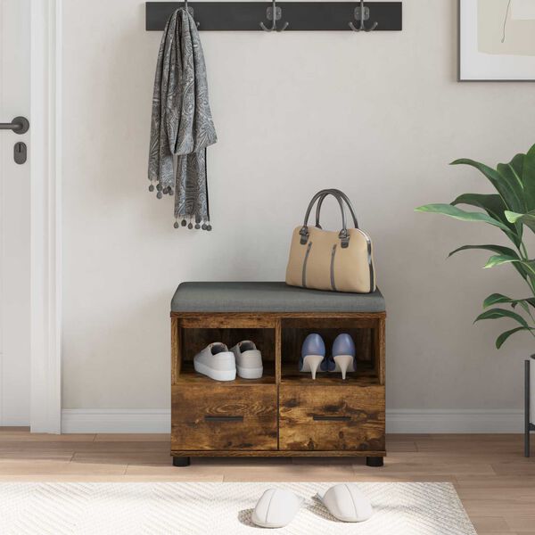 vidaXL Banc d'entr&eacute;e avec coussin Ch&ecirc;ne fum&eacute; 60 x 38 x 46 cm