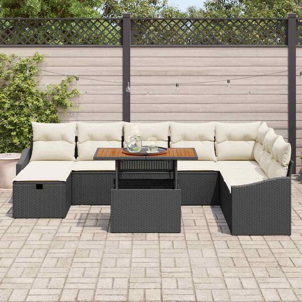 vidaXL Ensemble de canap&eacute; de jardin 9 pcs Noir polyrotin