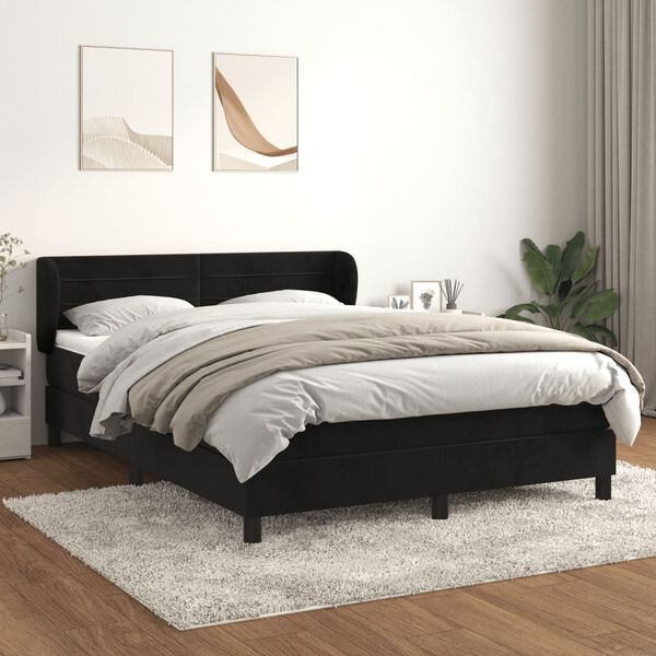 vidaXL Sommier &agrave; lattes de lit avec matelas Noir 140x200 cm Velours