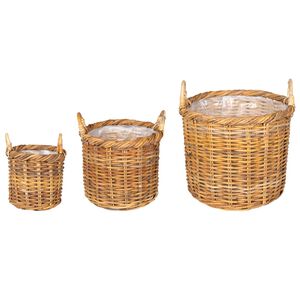 vidaXL Panier &agrave; plantes GENDT 3 pi&egrave;ces Brun Naturel Rattan Kubu