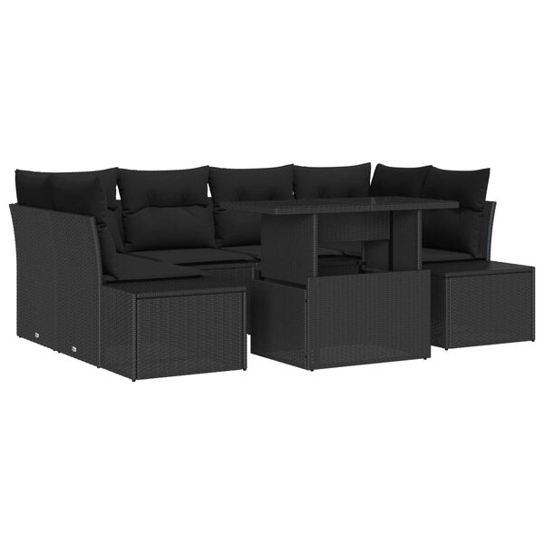 vidaXL Ensemble de canap&eacute; de jardin avec coussin 7 pcs Noir