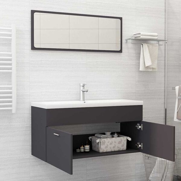 vidaXL Ensemble de meubles de salle de bain 2 pcs Gris Agglom&eacute;r&eacute;