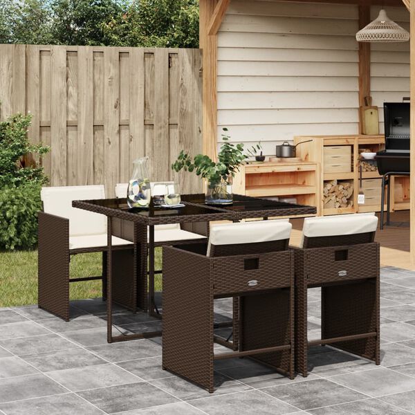 vidaXL Ensemble &agrave; manger de jardin 5 pcs et coussins marron poly rotin