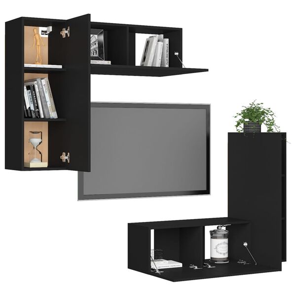 vidaXL Ensemble de meubles TV 4 pcs Noir Bois d'ing&eacute;nierie