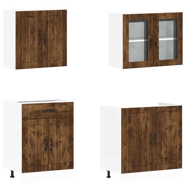 vidaXL Ensemble de 4 meubles de cuisine "Lucca" en ch&ecirc;ne fum&eacute;