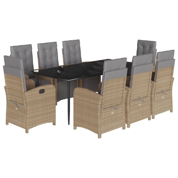 vidaXL Ensemble &agrave; manger de jardin et coussins 9 pcs beige Poly rotin