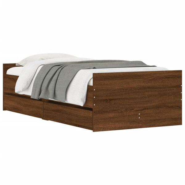 vidaXL Cadre de lit avec tiroirs sans matelas ch&ecirc;ne marron 90x190 cm