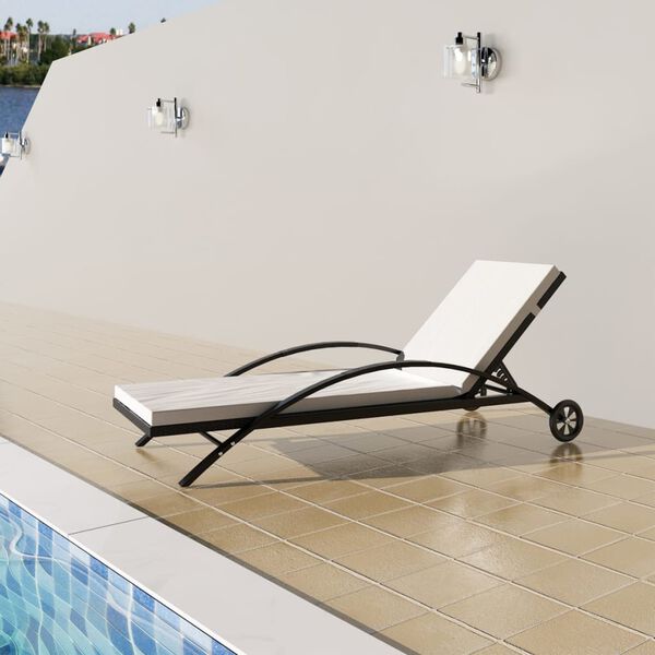 vidaXL Chaise longue avec coussin et roues R&eacute;sine tress&eacute;e Noir