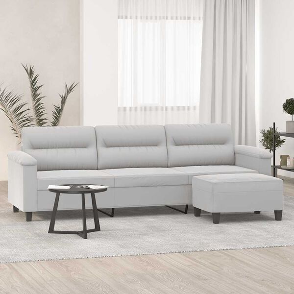 vidaXL Canap&eacute; 3 places repose-pieds Gris clair 210 cm Tissu microfibre