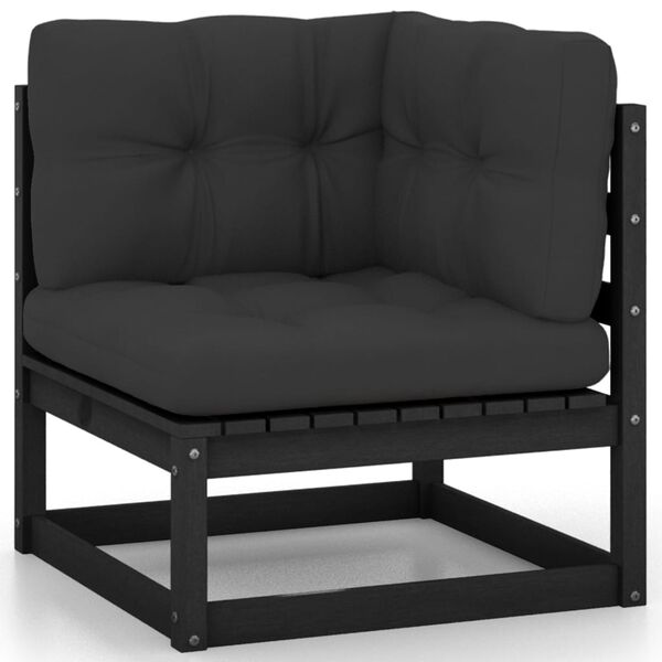 vidaXL Salon de jardin 9 pcs avec coussins noir bois de pin massif