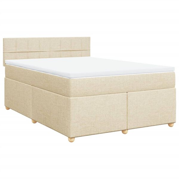 vidaXL Sommier &agrave; lattes de lit avec matelas Cr&egrave;me 140x200 cm Tissu