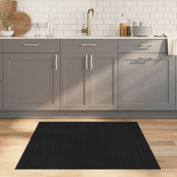 vidaXL Tapis carr&eacute; noir 100x100 cm bambou