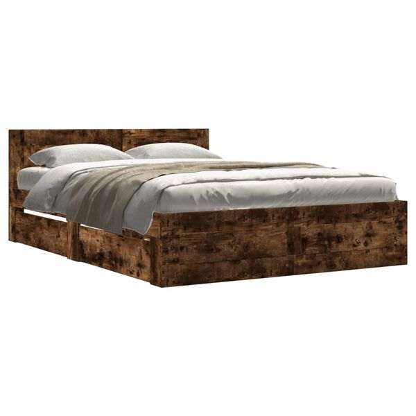 vidaXL Cadre de lit et t&ecirc;te de lit sans matelas ch&ecirc;ne fum&eacute; 140x190 cm