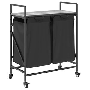 vidaXL Panier &agrave; linge &agrave; 2 compartiments avec roulettes Gris Sonoma