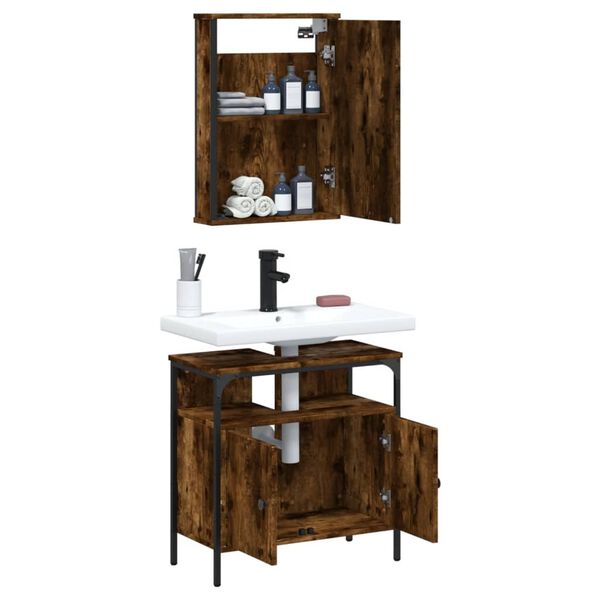 vidaXL Ensemble de meubles de salle de bain 2 pcs Ch&ecirc;ne fum&eacute;