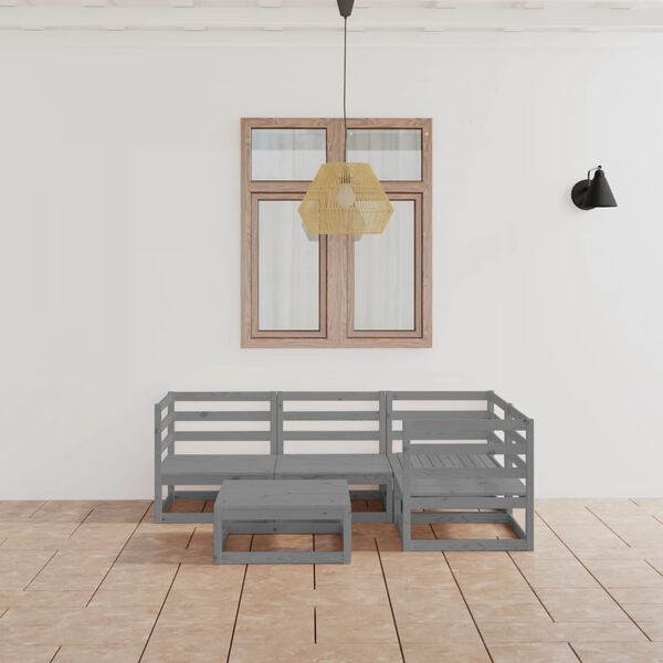 vidaXL Salon de jardin 5 pcs Gris Bois de pin massif