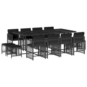 vidaXL Ensemble &agrave; manger de jardin 13 pcs coussins noir r&eacute;sine tress&eacute;e