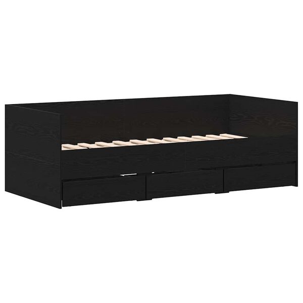 vidaXL Lit d'appoint Ch&ecirc;ne noir 90 x 190 cm Bois d'ing&eacute;nierie