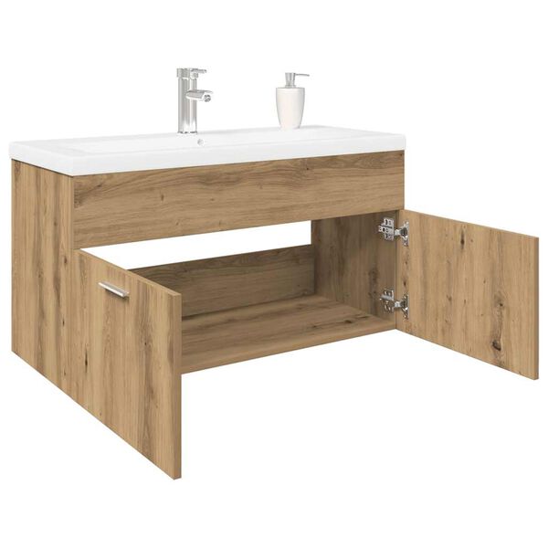 vidaXL Meuble lavabo et bassin int&eacute;gr&eacute; ch&ecirc;ne artisanal bois ing&eacute;nierie
