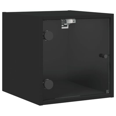 vidaXL Table de chevet avec porte en verre noir 35x37x35 cm