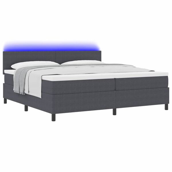 vidaXL Lit &agrave; ressort LED Gris fonc&eacute; et blanc 200 x 200 cm