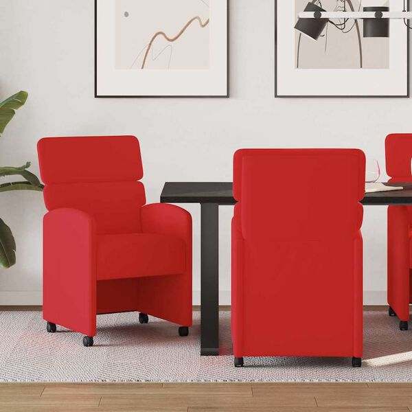 vidaXL Chaises de Salle &agrave; Manger avec Roues avec des roues 2 pcs Rouge