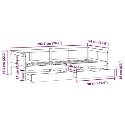 vidaXL Lit de jour avec tiroirs sans matelas 90x190 cm bois massif