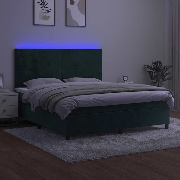 vidaXL Sommier &agrave; lattes de lit et matelas et LED Vert fonc&eacute; 180x200 cm