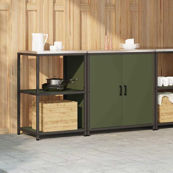 vidaXL Ensemble de rangement cuisine avec &eacute;tag&egrave;re 2 pcs Vert olive