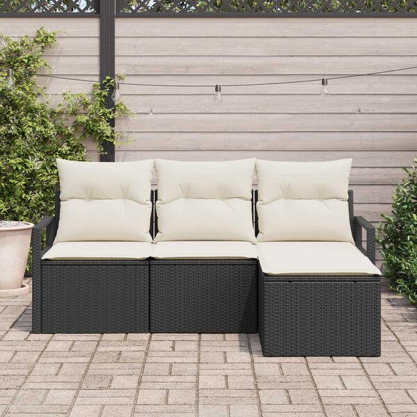 vidaXL Ensemble de Canap&eacute;s avec coussin 4 pcs Noir polyrotin