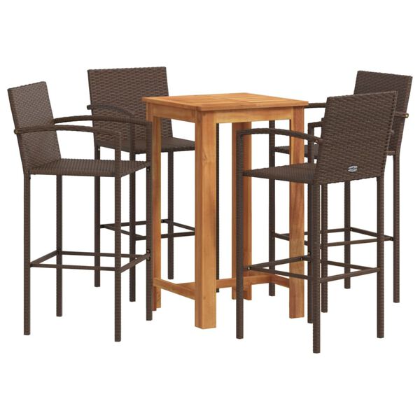 vidaXL Ensemble de bar de jardin 5 pcs marron bois massif acacia rotin
